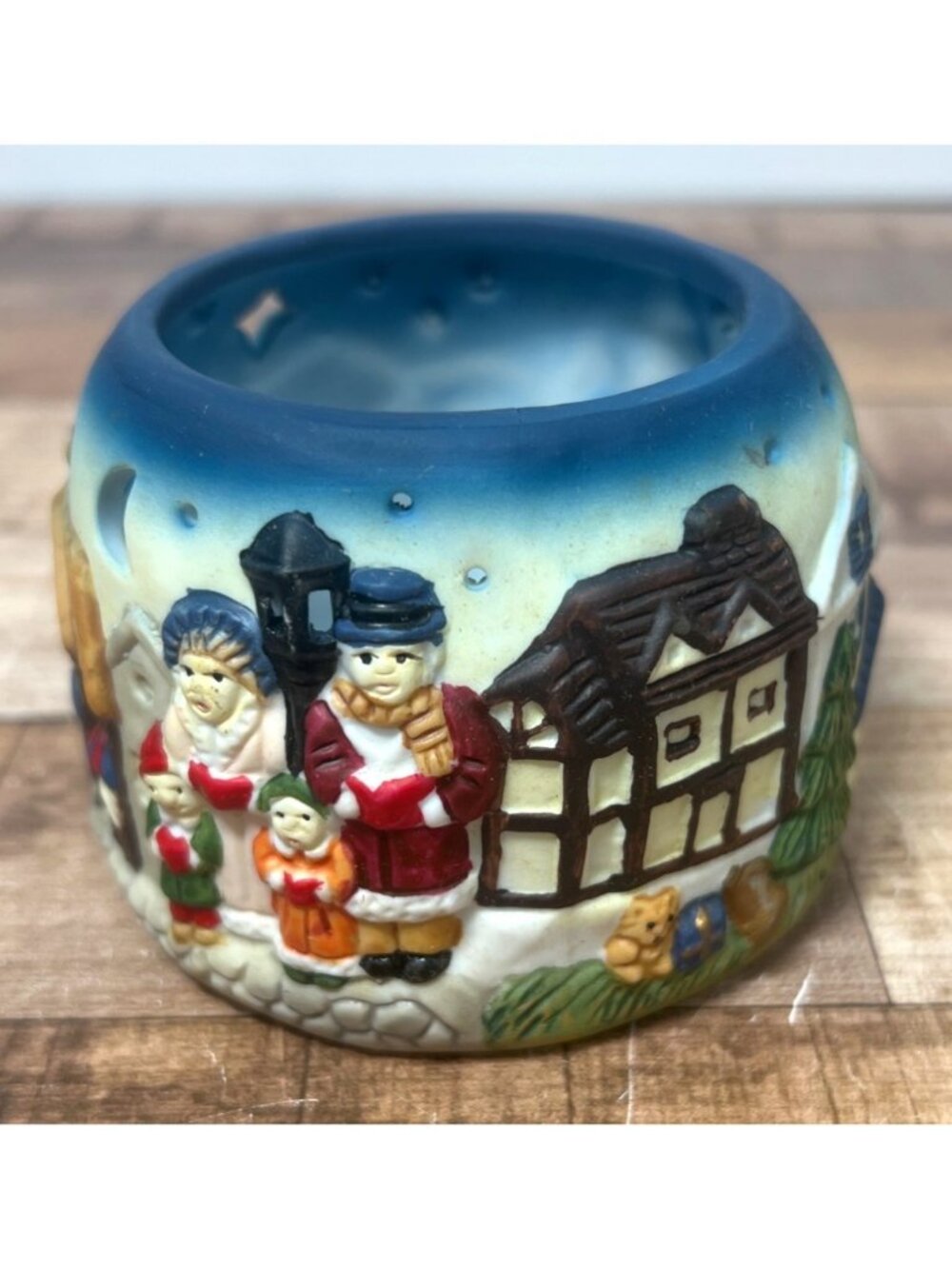 Merry Brite Ceramic Candle Holder With Winter Village Design